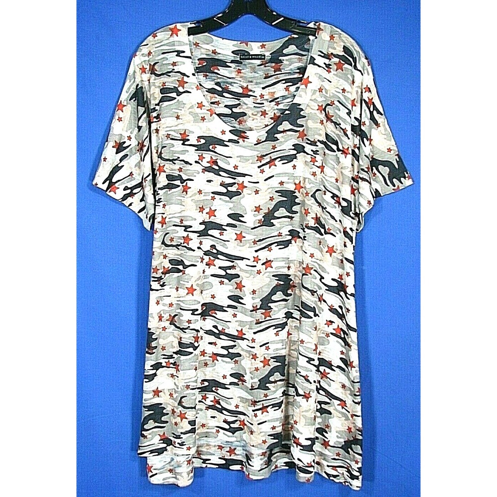 NALLY & MILLIE Multi-Colored CAMO/AMERICAN FLAG Jersey Knit Top Tunic PLUS OS/1X